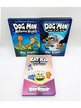 Lot of 3 DOG MAN & Cat Kid Harcover Books by Dav Pilkey